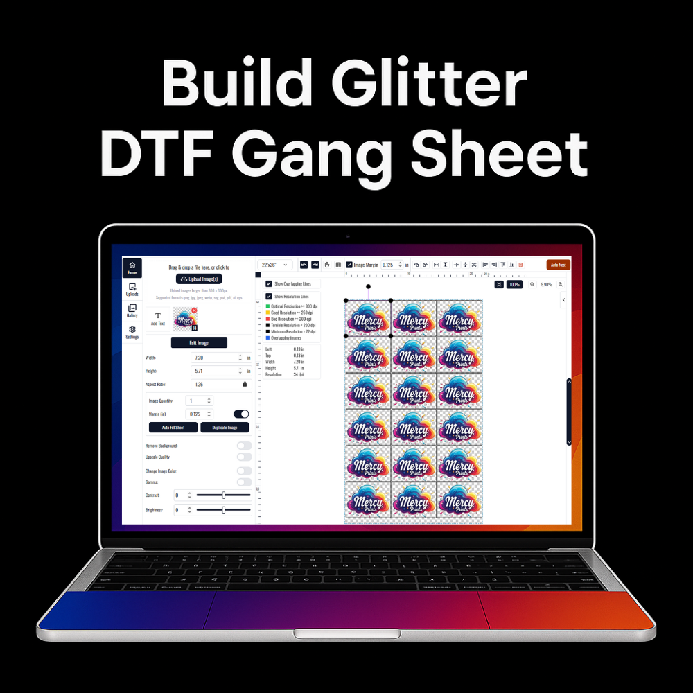 Build Glitter DTF Gang Sheet